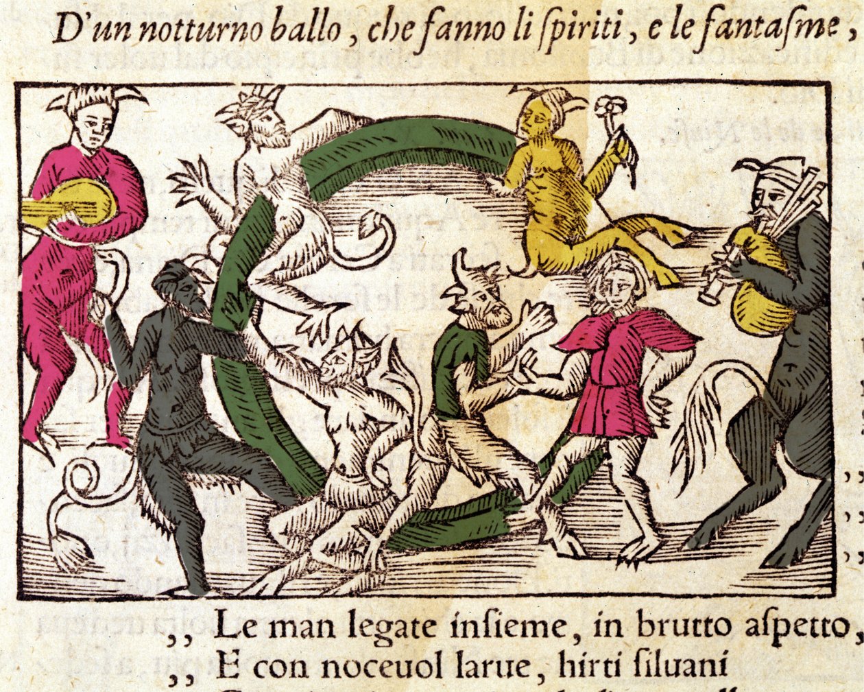 Szombati szertartás boszorkányokkal. Olaus Magnus (1490 - 1557) svéd vallás- és földrajztudós metszete, „Historia de Gentis Septentrionalibus”, Velence alkotó: Italian School