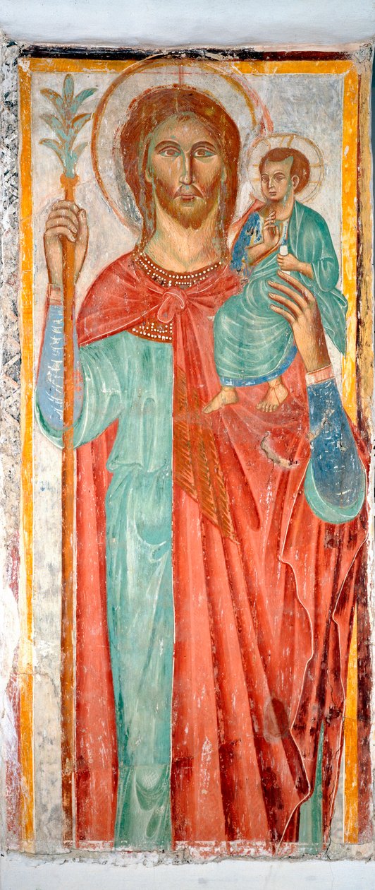 Névtelen Szent Kristóf 14. századi Varazze freskó, Invrea kastély kápolnája, Olaszország alkotó: Italian School