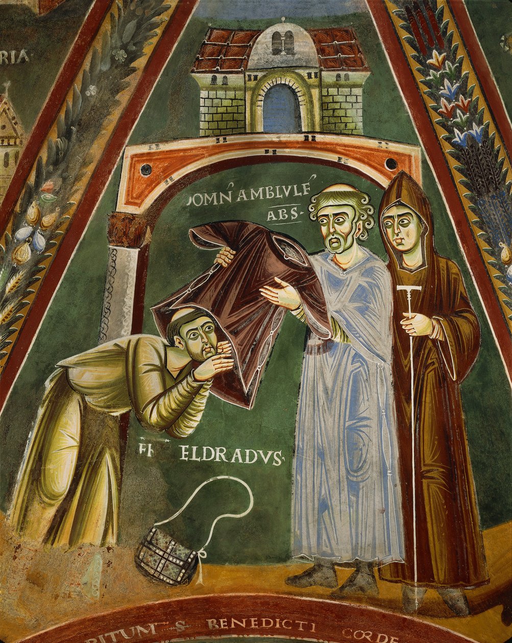Szent Heldrad visszatér Santiago de Compostelából, a Szt. kápolnából. Heldrad és Nicholas (freskó) alkotó: Italian School