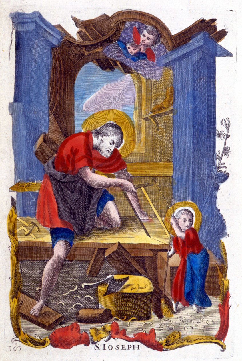 Szent József, mint asztalos és Jézus, olasz kép alkotó: Italian School