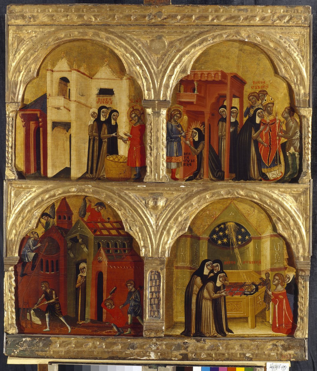 Jelenet Saint Julienne életéből. Velencei mester festménye, tempera fára, 14. század második fele. Olasz művészet, középkor, gótikus művészet. Állami Ermitázs, Szentpétervár. alkotó: Italian School