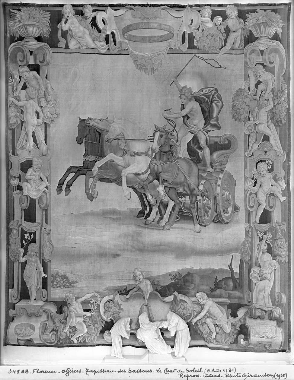 Seasons Tapestry, Apolló vezeti a Nap szekerét, 1642 körül (gyapjú és selyem) alkotó: Italian School