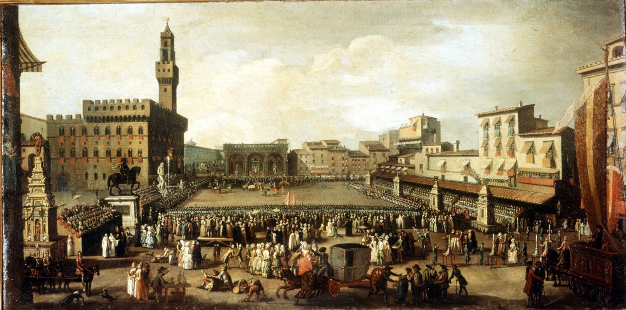 Show Firenzében a Signoria téren. Olajfestmény alkotó: Italian School