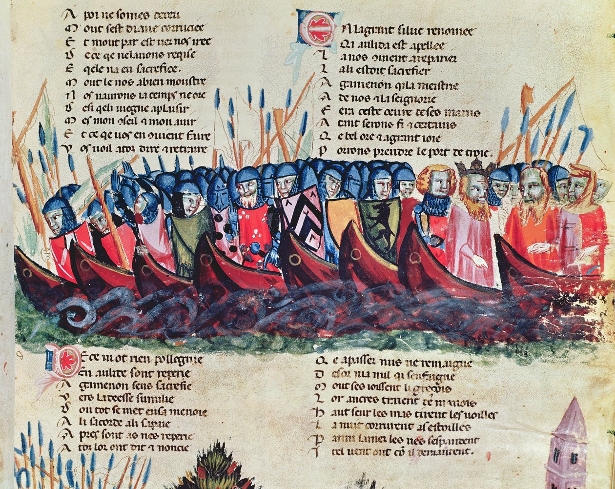 Katonák a hajóikban, a Codex Benito de Santa Mora-ból alkotó: Italian School