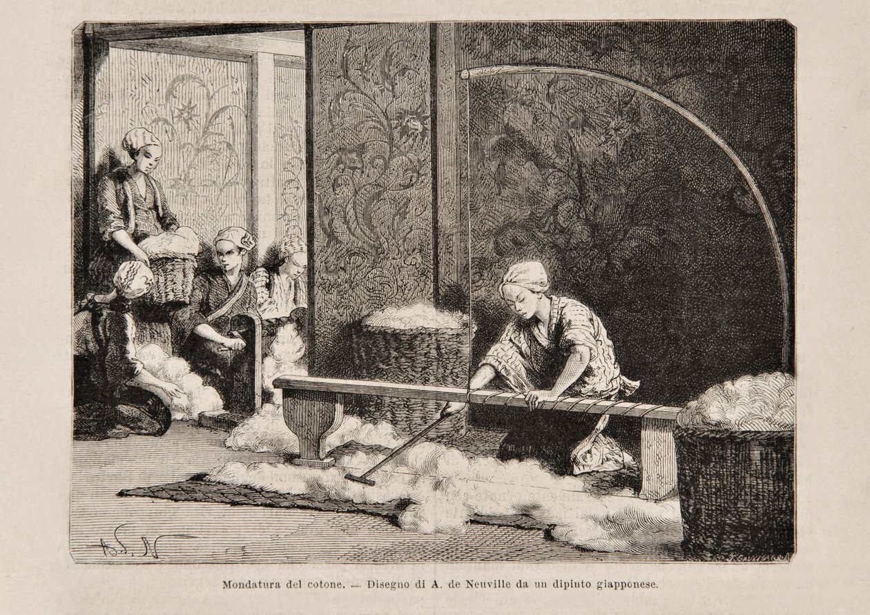 Spinning Cotton, Japán, a Tour du Monde olasz kiadásából, 1869 alkotó: Italian School