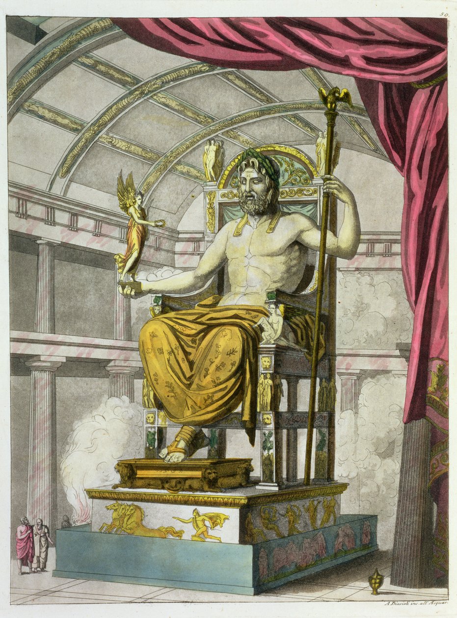 Jupiter szobra a templomban, Costumi dei Romaniból, Angelo Biasioli (1790-1830) metszetében, 1805-20 körül (akvatinta) alkotó: Italian School