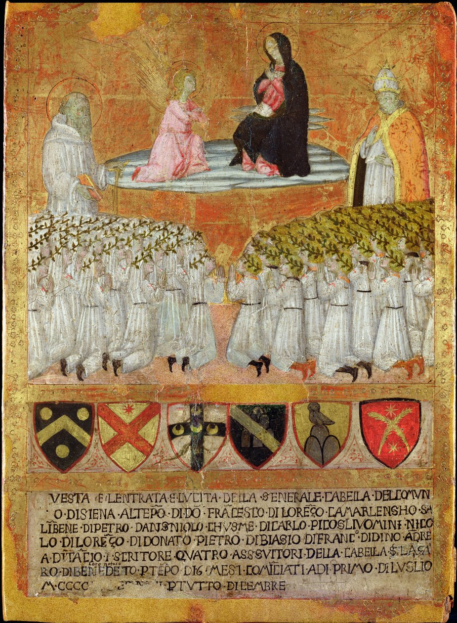 Angyali üdvözlet Clairvaux-i Szent Bernáttal és III. Calixtus pápával (1378-1458) 1456 (olaj, tábla) alkotó: Italian School