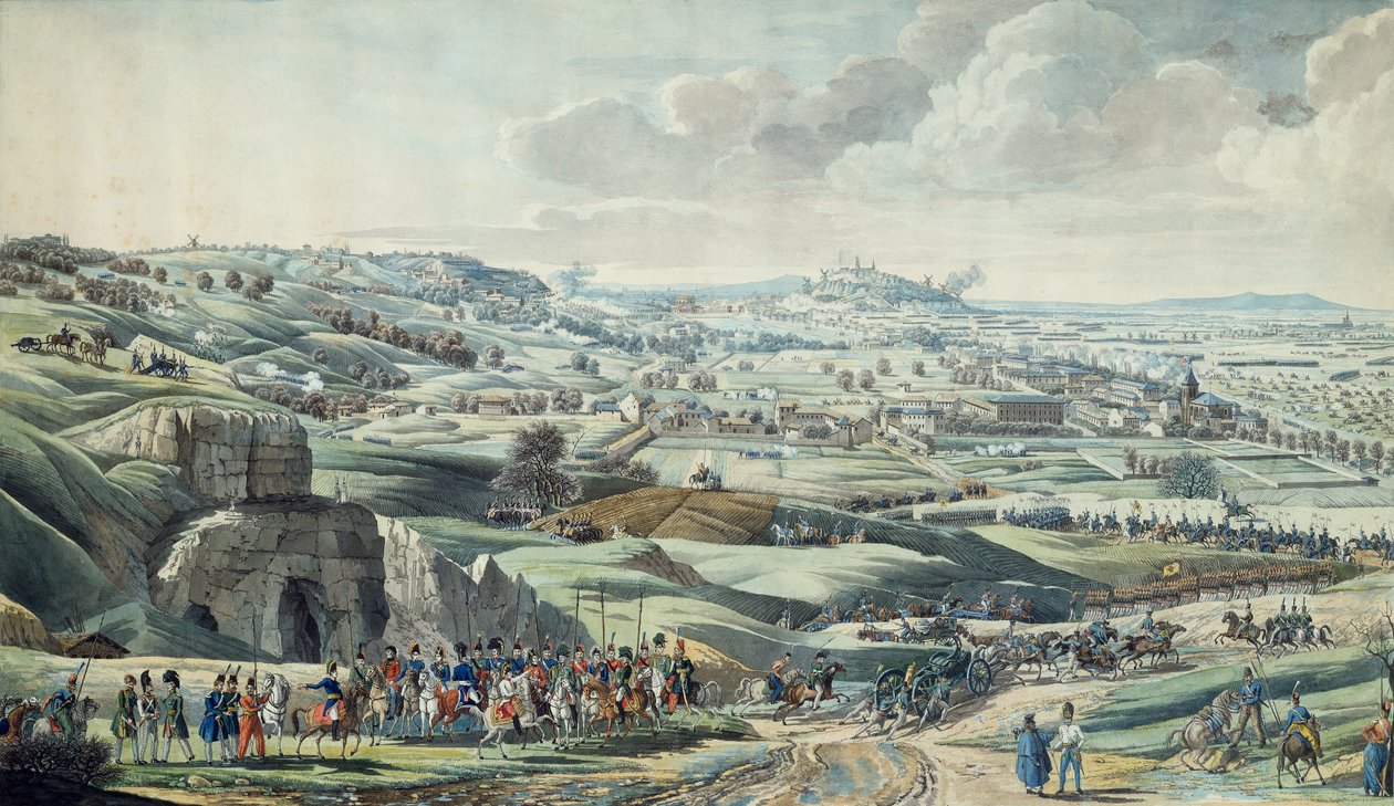 A szövetséges csapatok Párizs elleni támadása, kilátás a Pantin-magaslatról, március 30. alkotó: Italian School