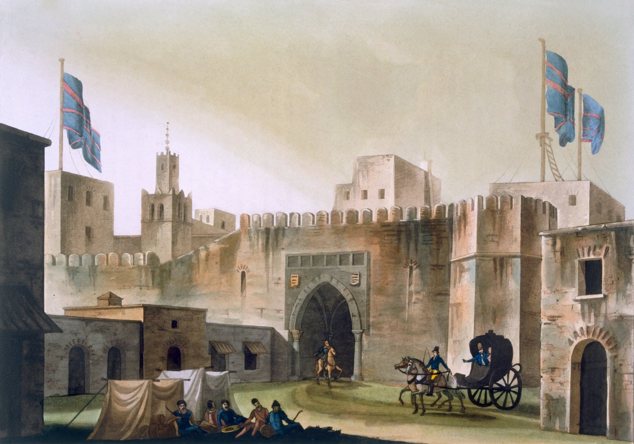 A Beb Kar, Tunisz kapuja, európaiakkal lóvontatású koncerten, 1820-30-as évek alkotó: Italian School