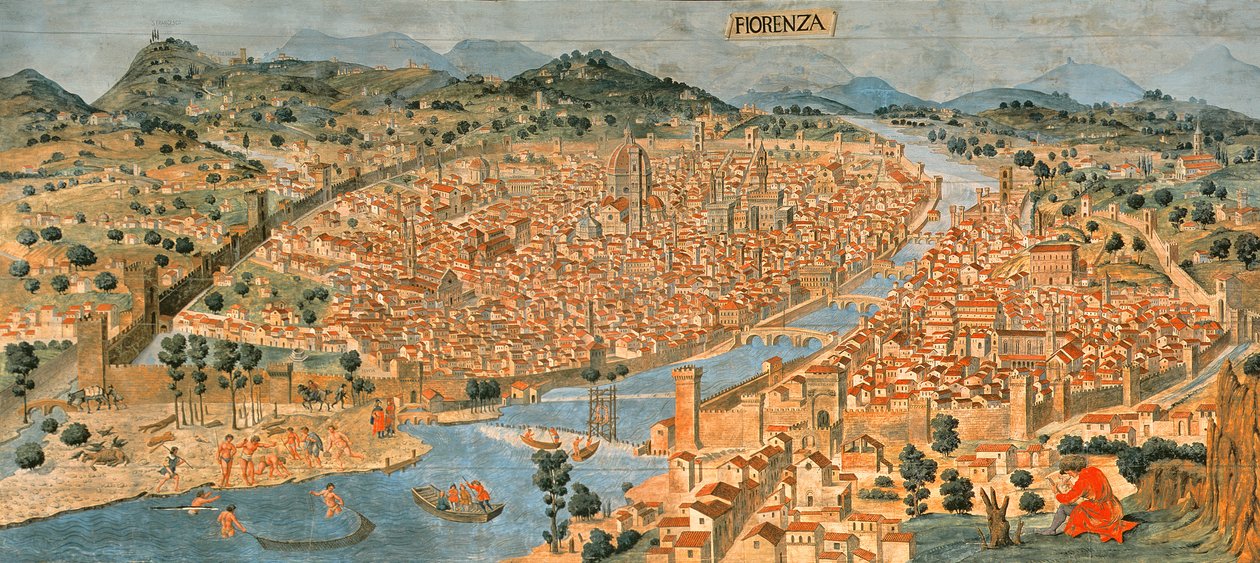 A "Carta della Catena" Firenze panorámáját mutatja alkotó: Italian School