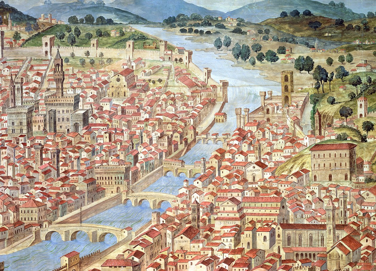 A "Carta della Catena" Firenze panorámáját mutatja alkotó: Italian School