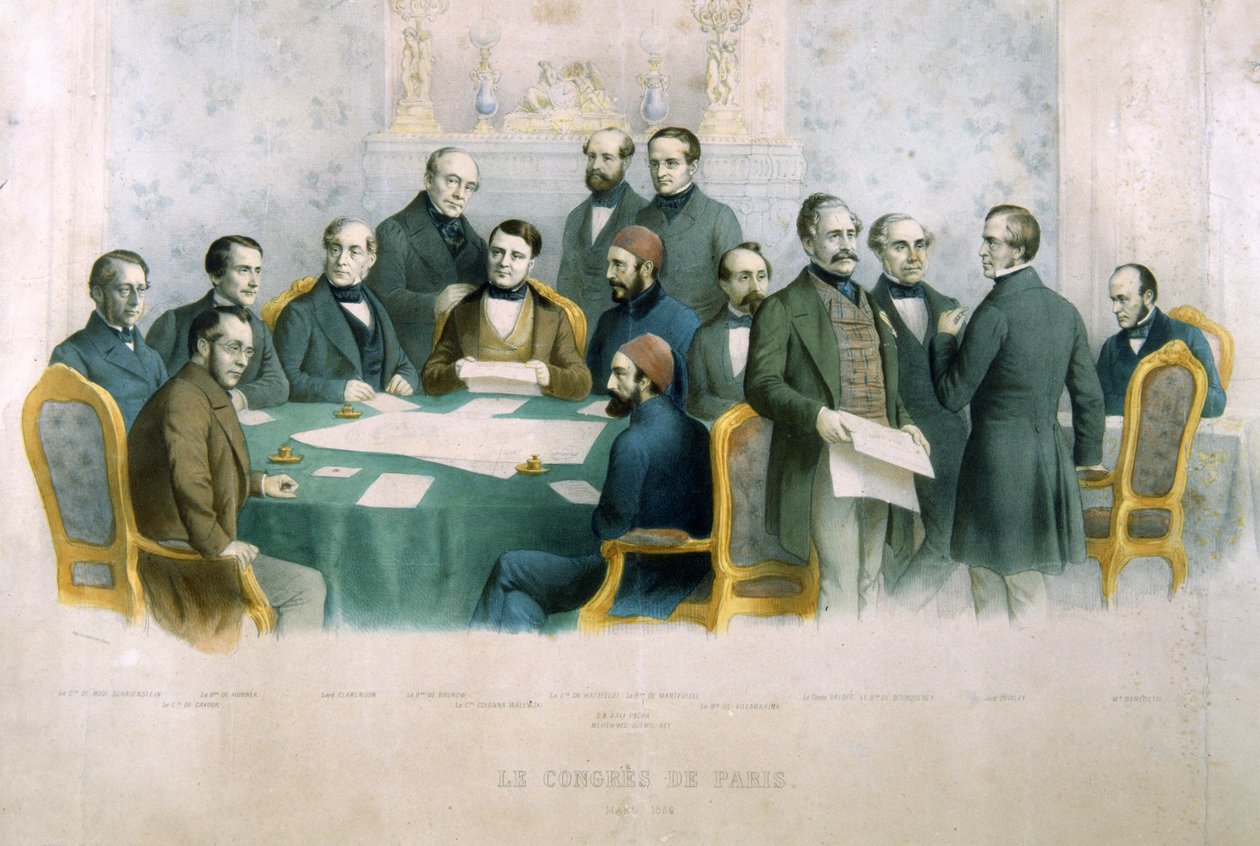 A párizsi kongresszus, 1856. március, illusztráció az Olaszország történelméből alkotó: Italian School