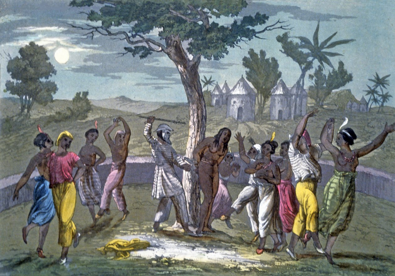 A Mambo-Dzsombó tánca a Mungo Park utazásai alapján, J. Ferrario A kosztüm története című kocsmából. 1820 körül alkotó: Italian School