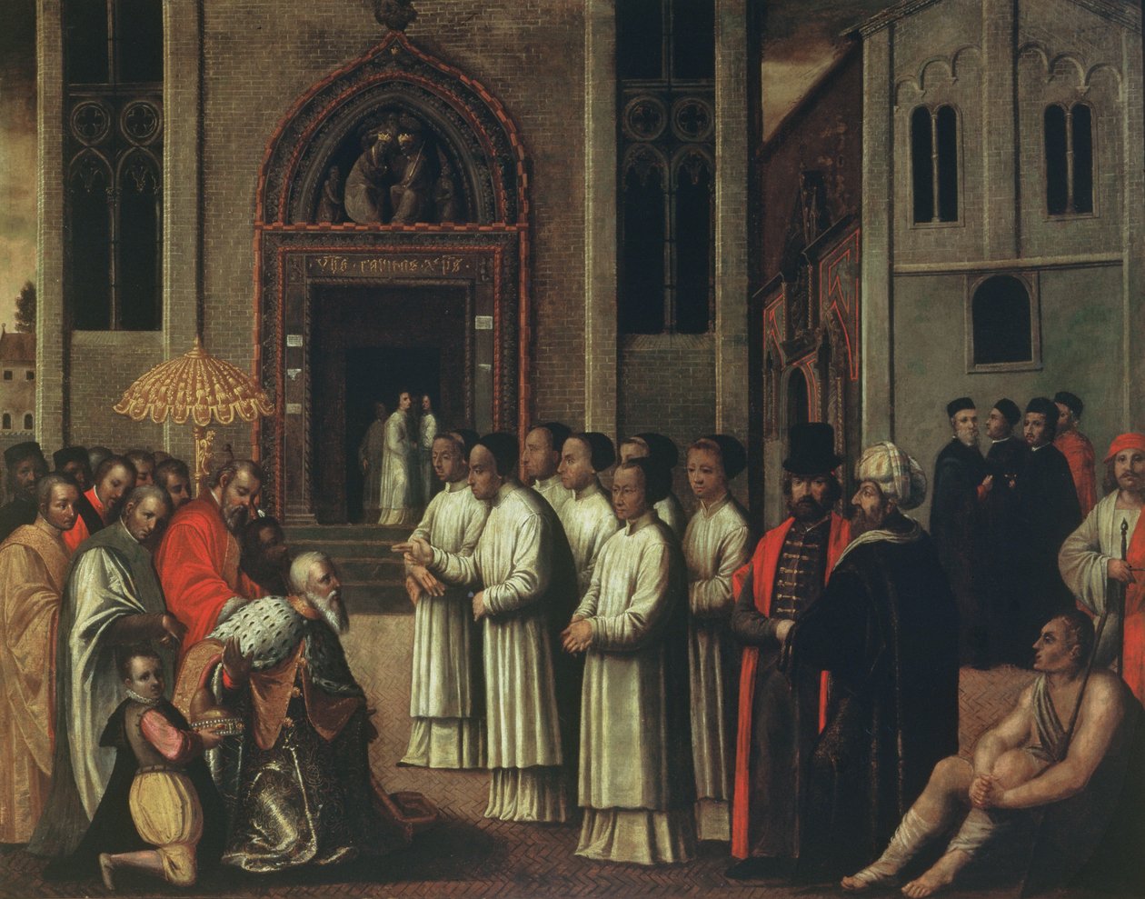 A Ziani dózse 1172-ben találkozik III. Sándor pápával (1105-81) a Caritában alkotó: Italian School