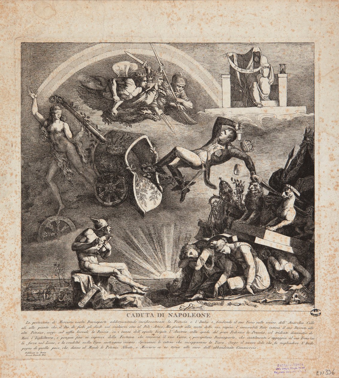 Napóleon bukása – Karikatúra Olaszország bukásáról, 1814 alkotó: Italian School