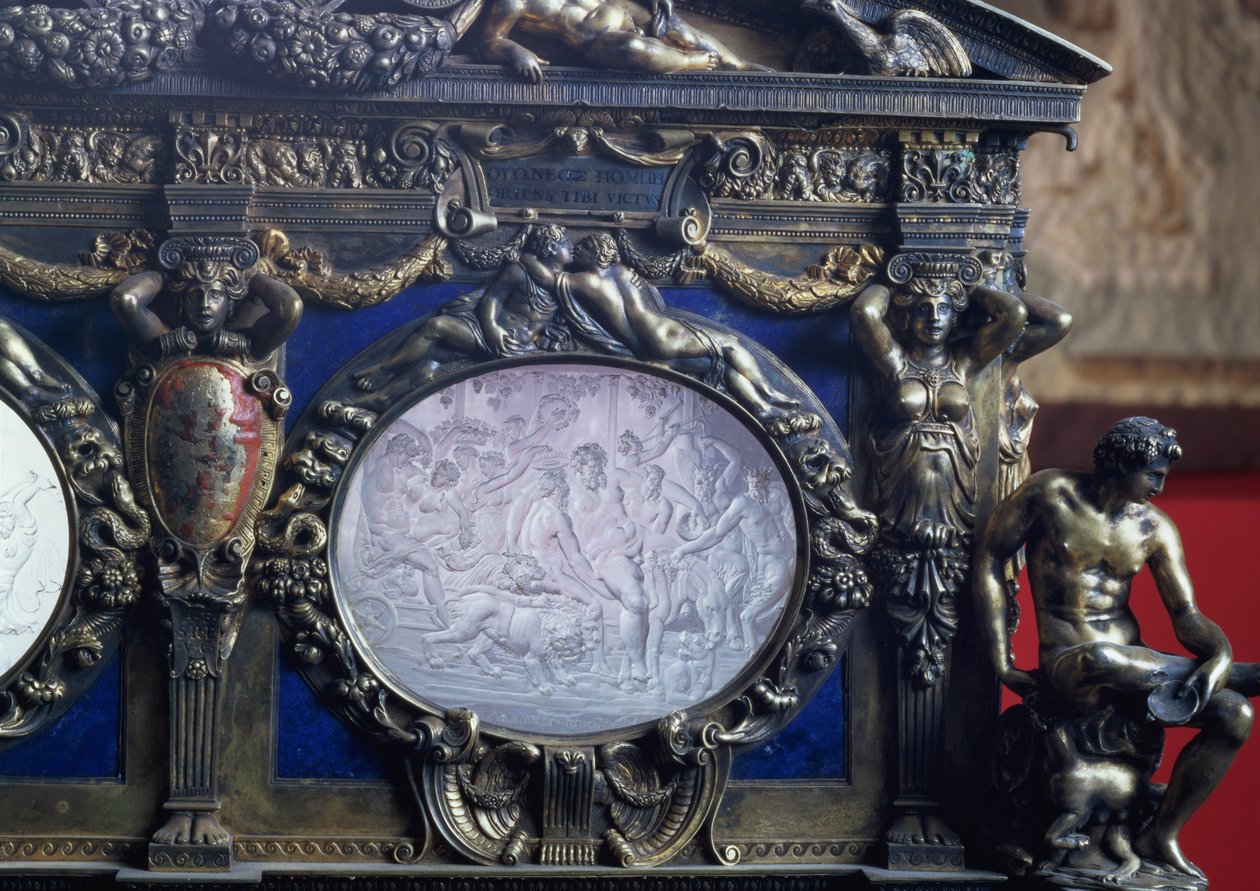 A Farnese-láda, Sebastiano Sbarri (fl.1548-61) és Giovanni Bernardo da Castel Bolognese Bacchus diadalát ábrázoló ovális berakás részlete alkotó: Italian School