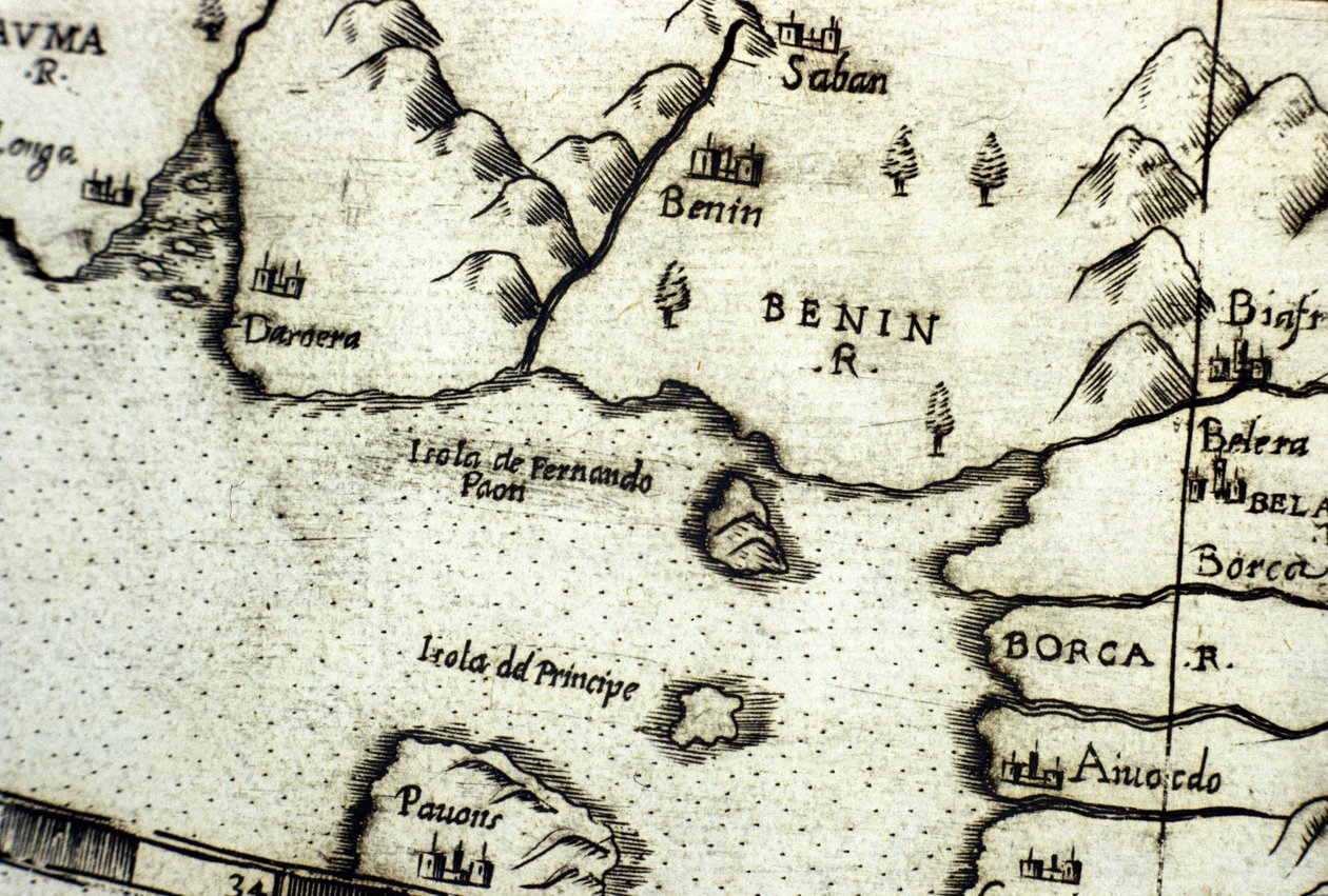 A Benini-öböl (korábban Dahomey), a Guineai-öböl része, Urbano Monte térképe alapján alkotó: Italian School