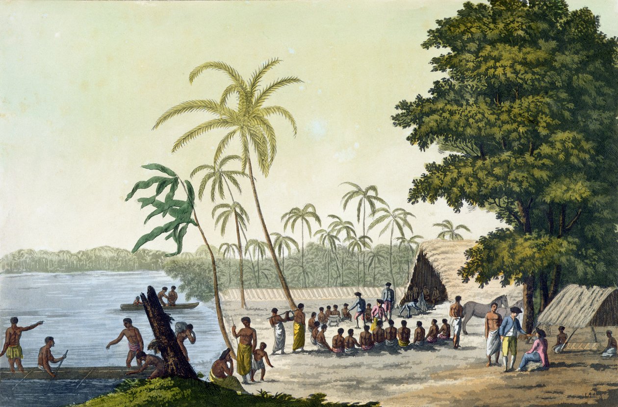 The Harbour at Anamooka, 82. lemez a Le Costume Ancien et Moderne-ból, Jules Ferrario, kiadva az 1820-as és 30-as évek körül alkotó: Italian School
