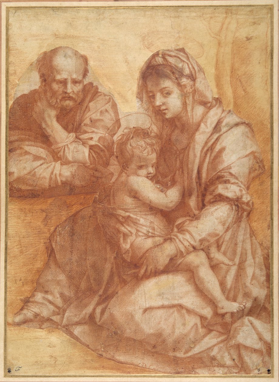 Pihenő Szent Család Andrea del Sarto után (piros kréta fehér papíron) alkotó: Italian School