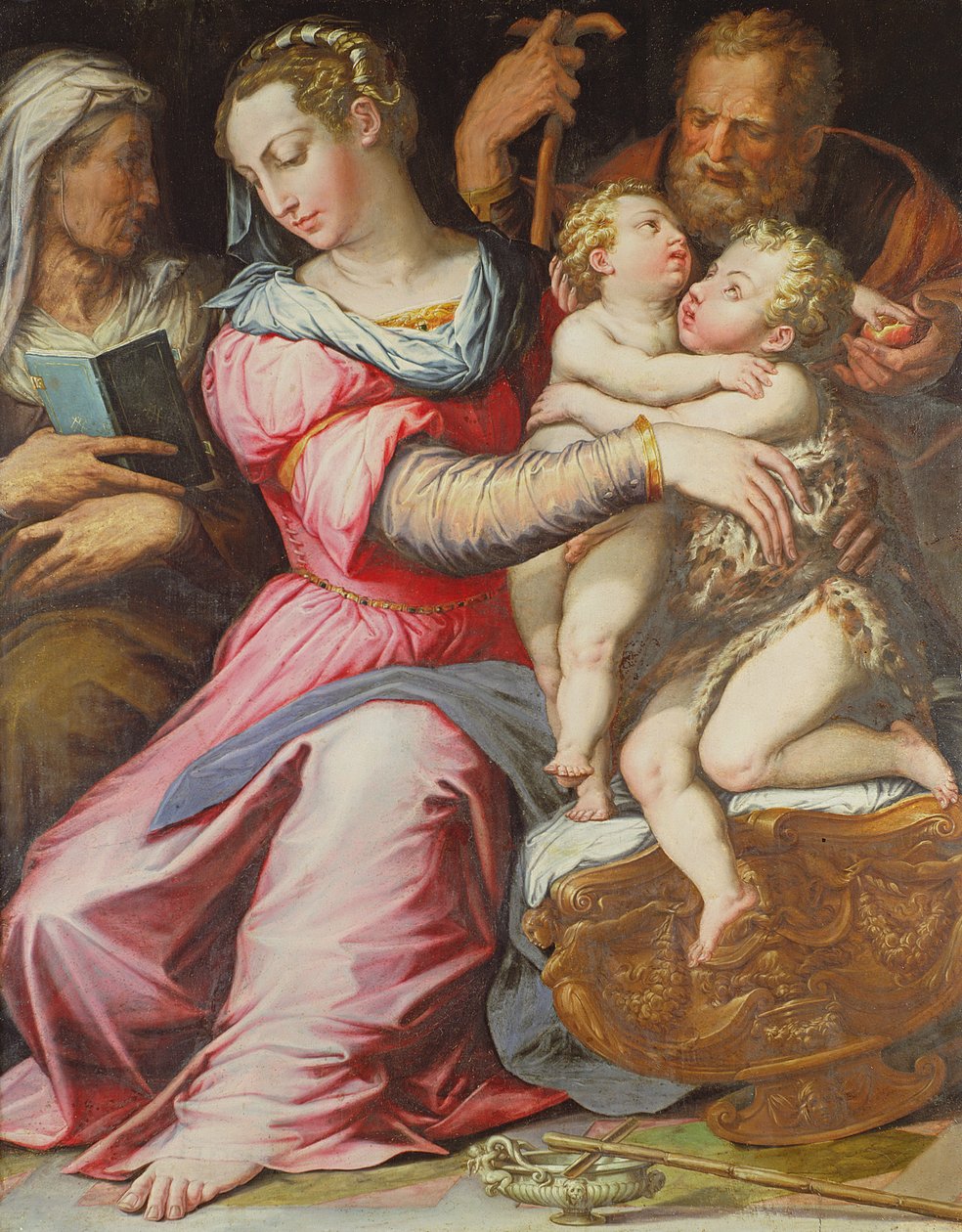 A Szent Család Keresztelő Szent János csecsemővel (tempera a panelen) alkotó: Italian School