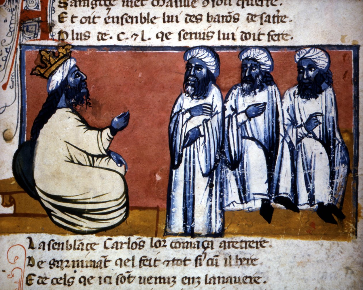 Granada utolsó arab királya, illusztráció az "L"Entrée d"Espagne"-ból, 1320 körül alkotó: Italian School