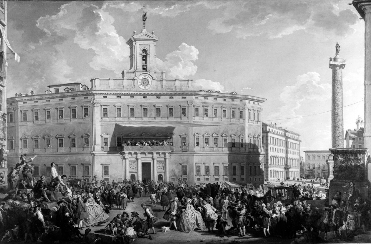 A Piazza Montecitorio lottója, Paolo Panini, 18. század (festmény) alkotó: Italian School