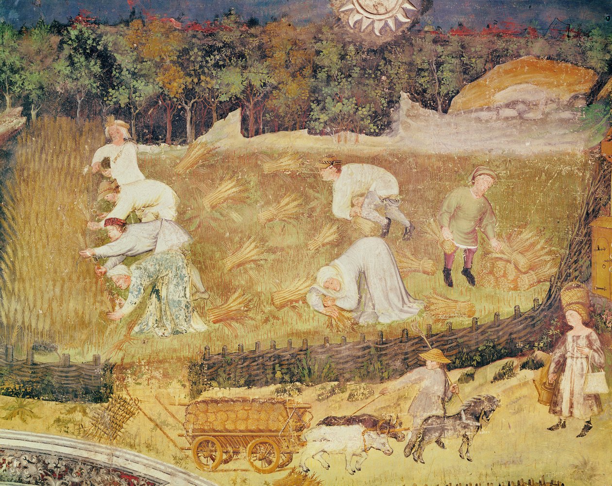Augusztus hónap, részlet a betakarításról, 1400 körül (freskó) alkotó: Italian School
