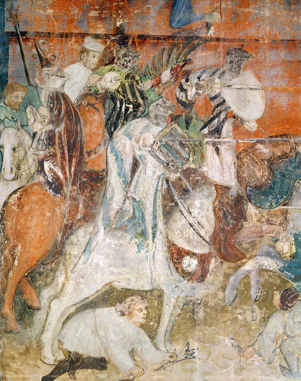 Február hónap, részlet egy lovagról egy versenyen, 1400 körül (freskó) alkotó: Italian School