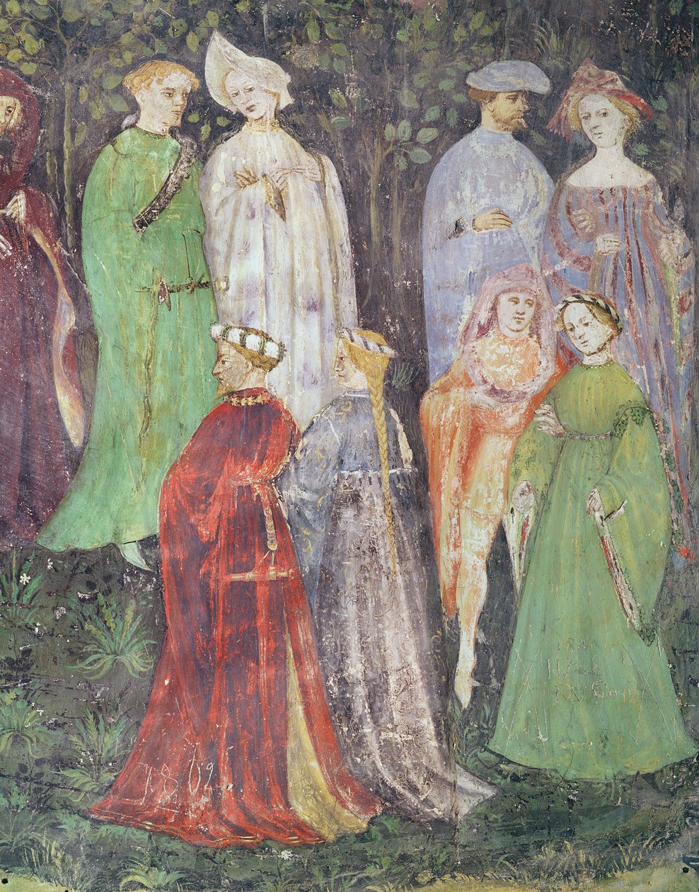 Június hónap, sétáló nemesek és nők részlete, 1400 körül (freskó) alkotó: Italian School