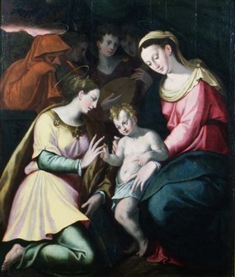 Szent Katalin misztikus házassága, 1600 körül (panel) alkotó: Italian School