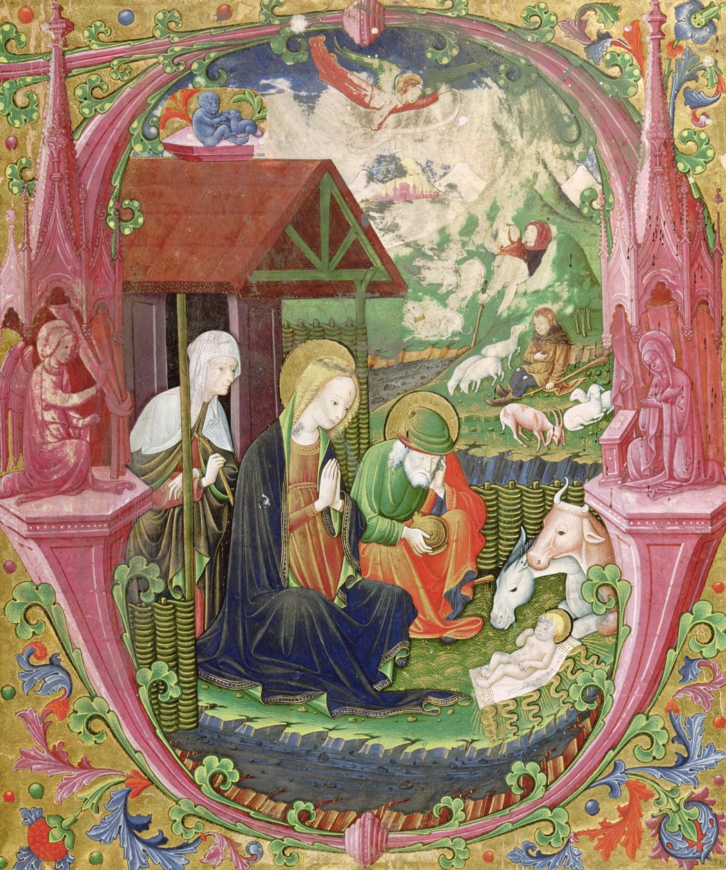 Születés, Észak-Olasz Iskola (vellum) alkotó: Italian School