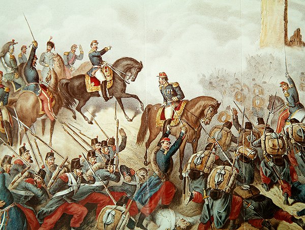 Piemontiak és franciák a San Martinói csatában 1859-ben (színes metszet) alkotó: Italian School