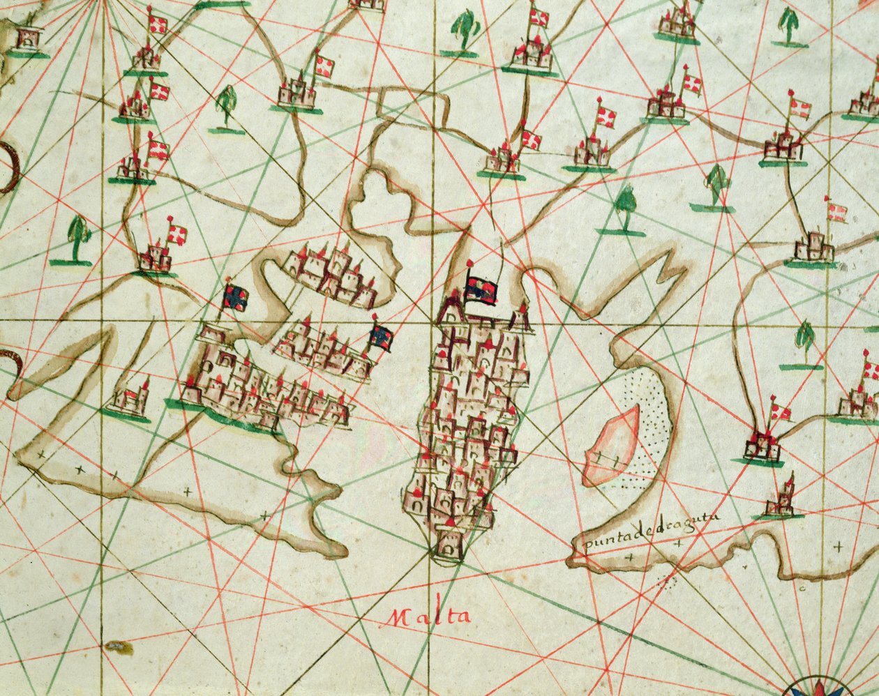 La Valletta kikötője, egy tengeri atlaszból, 1646 (tinta pergamen) (részlet a 330944-ből) alkotó: Italian School