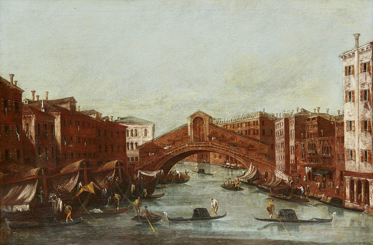 A Rialto-híd a Canal Grande felől (olaj, vászon) alkotó: Italian School
