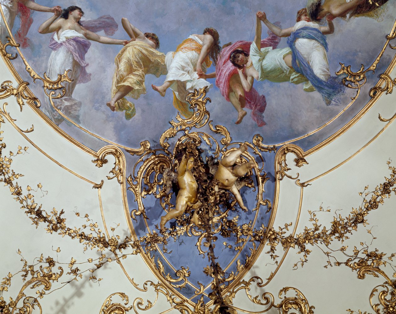 A „Sala di Rappresentanza” (képviselők csarnoka) a táncoló nimfákat ábrázoló freskó részlete (freskó) alkotó: Italian School
