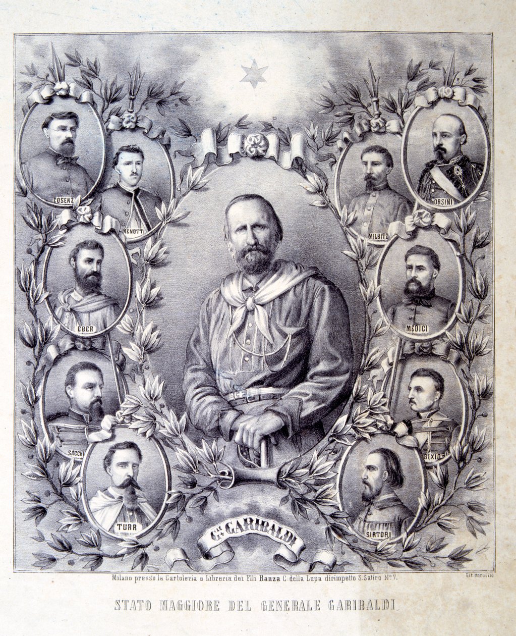 Garibaldi tábornok vezérkara, illusztráció az Olaszország történelméből alkotó: Italian School