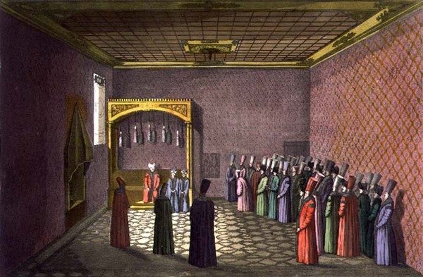 A szultán trónterme, „A nemzetek története” III. részének 29. táblája, I. kötet, Giacomo Bussi metszet (akvatinta) alkotó: Italian School