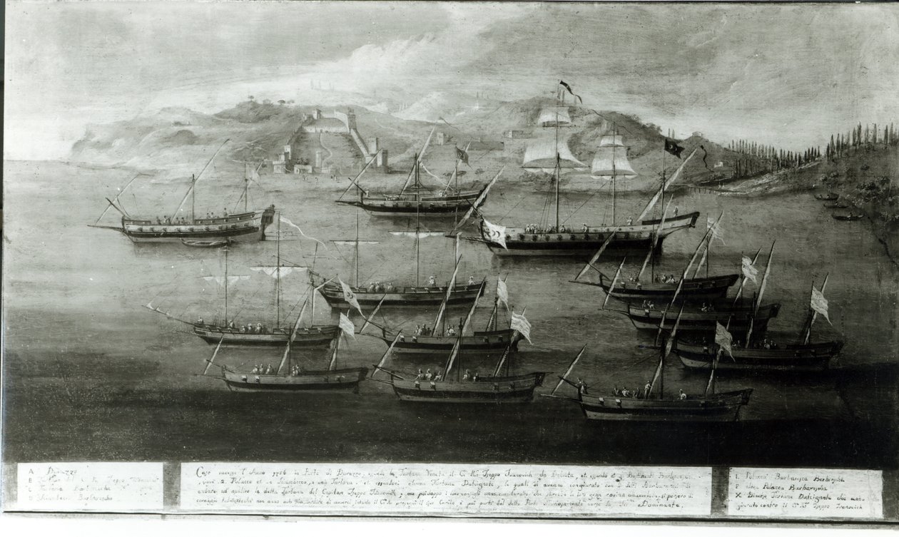 Ivanovich da Dabrota kapitány vezette velencei flotta a török kalózok ellen Durazzónál, 1756 alkotó: Italian School