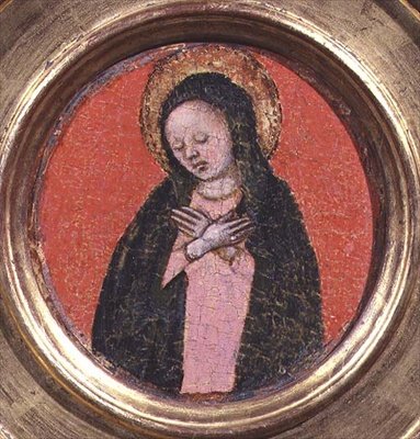 Szűz Mária, egy triptichon (tábla) jobb oldala (lásd még: 74615 és 74616) alkotó: Italian School