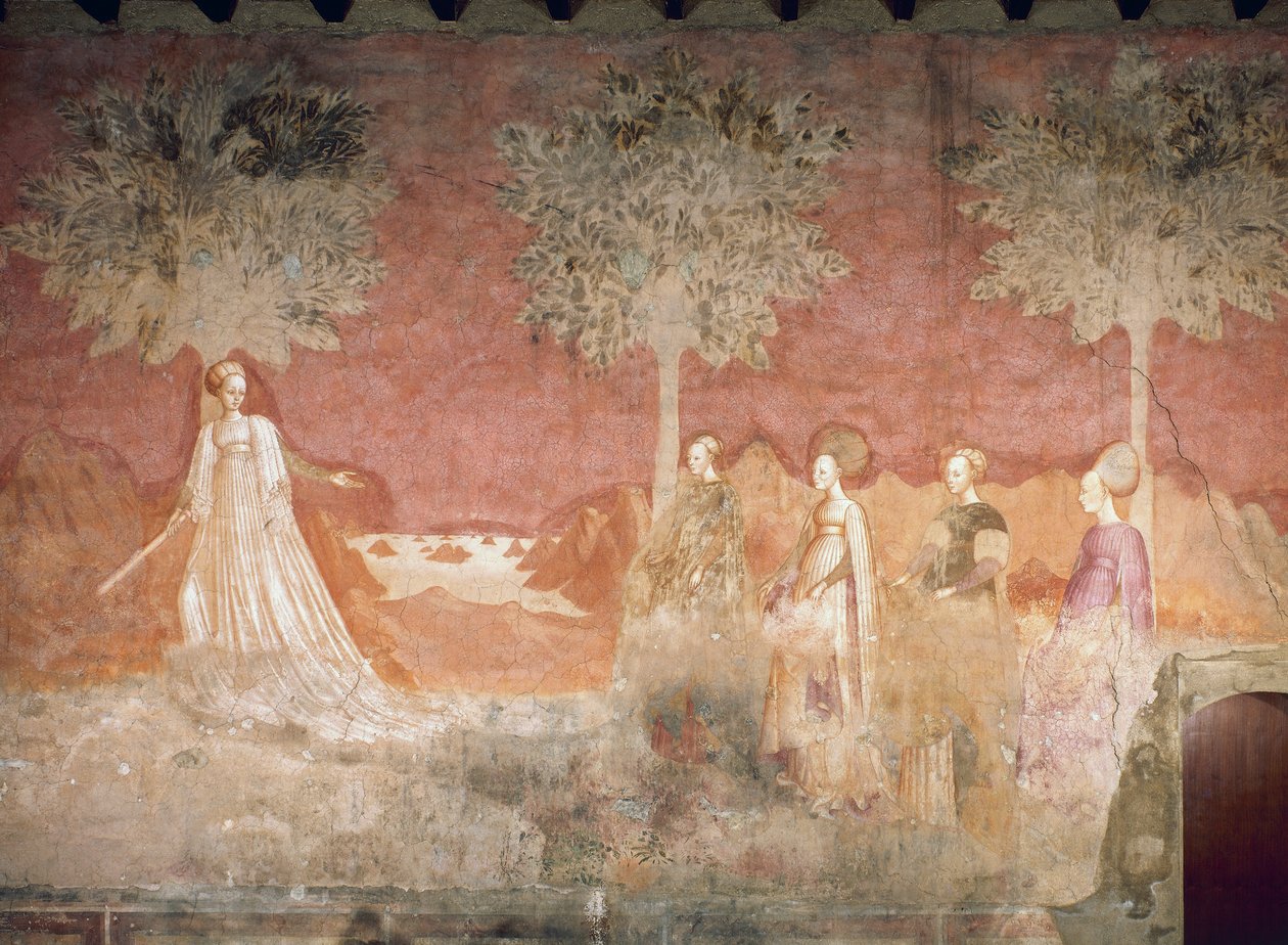 A labdajáték, jelenet a Játékok ciklusból, kb 1445-1450, freskó, Palazzo Borromeo, Milánó, Lombardia, Olaszország alkotó: Italian School