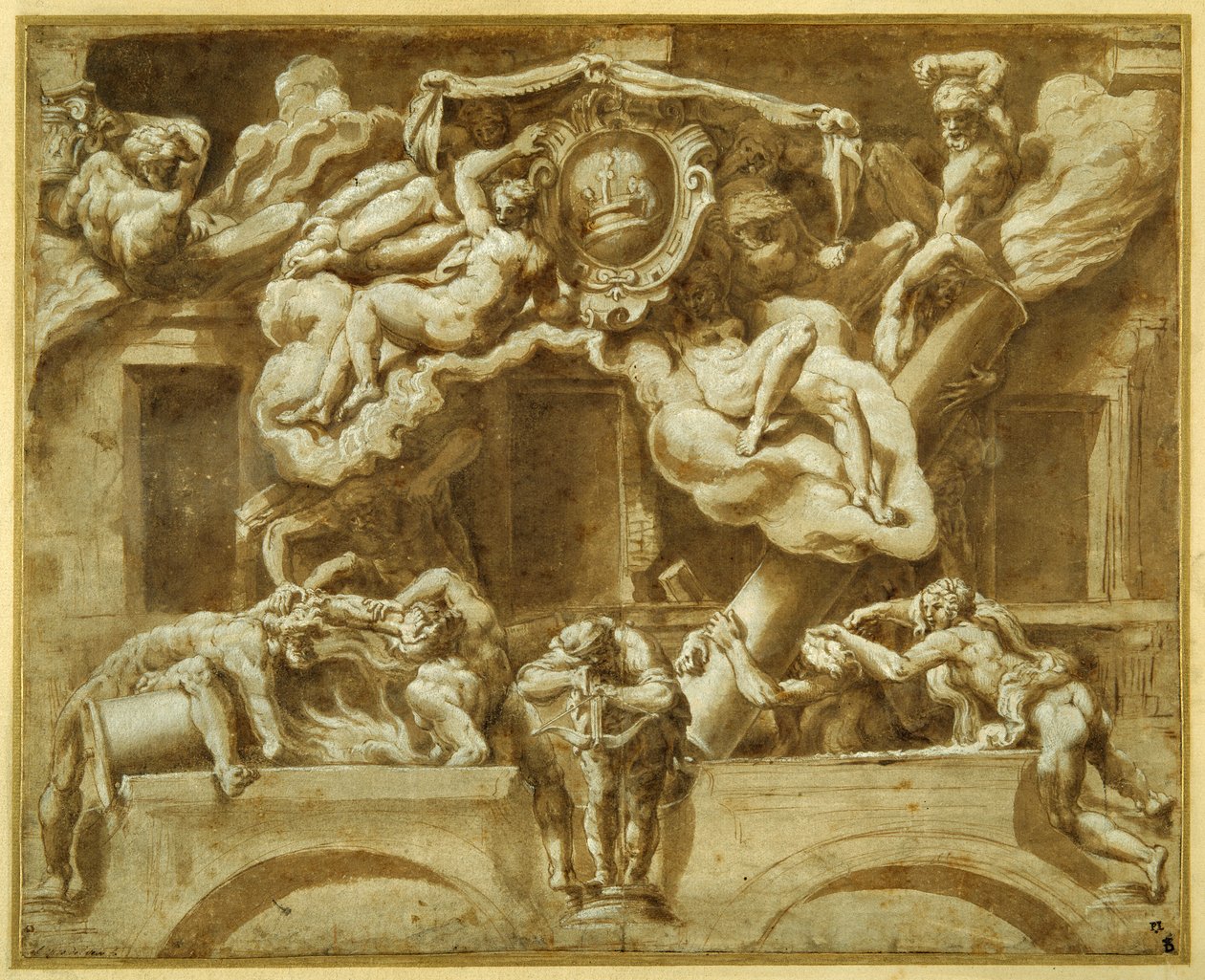 Casa Orsi homlokzata, Lelio Orsi után (toll és barna tinta barna mosással és magasítással) alkotó: Italian School