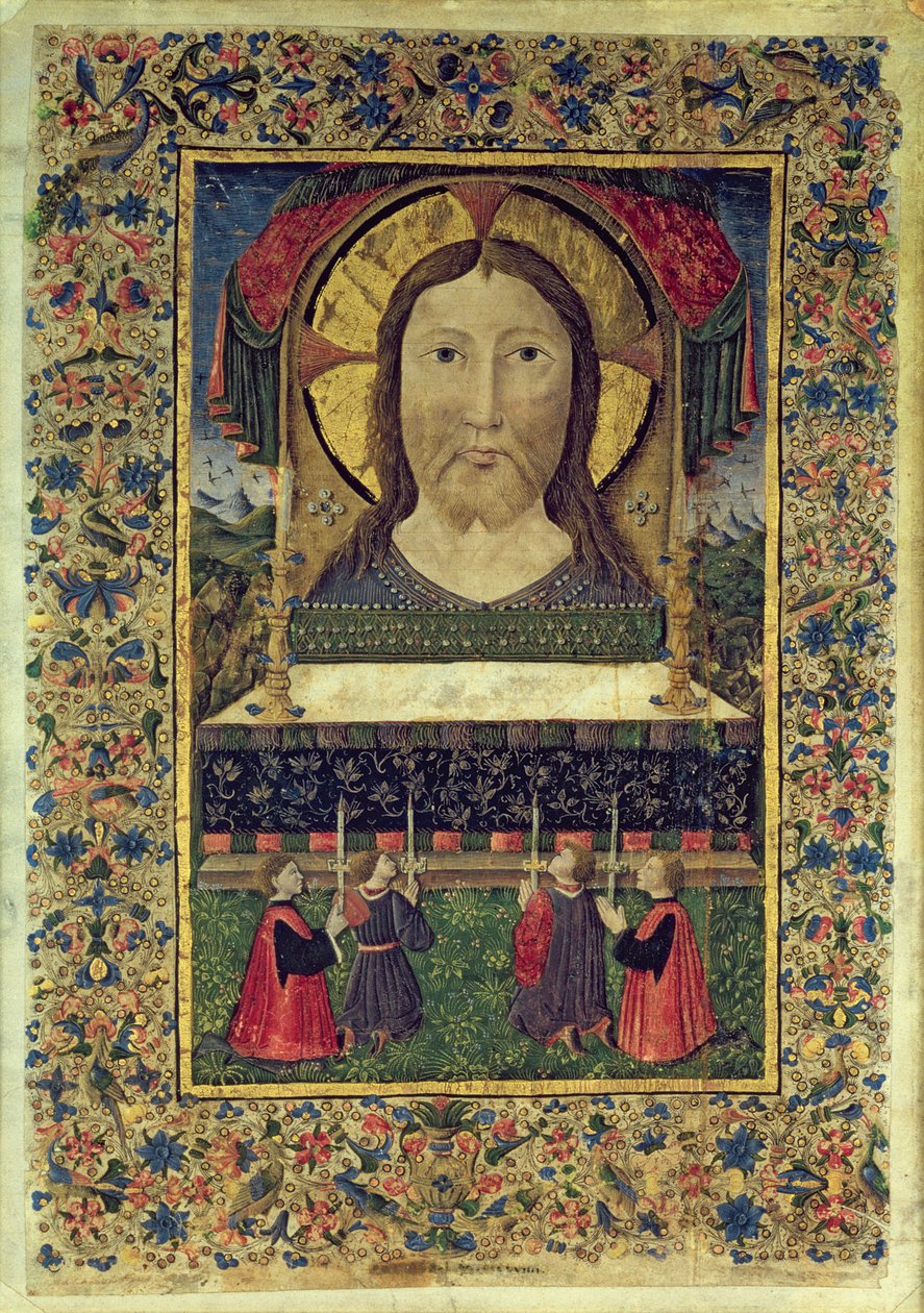 Az Arciconfraternita del SS négy őrsége. Salvatore Krisztus arca előtt térdel (vellum) alkotó: Italian School