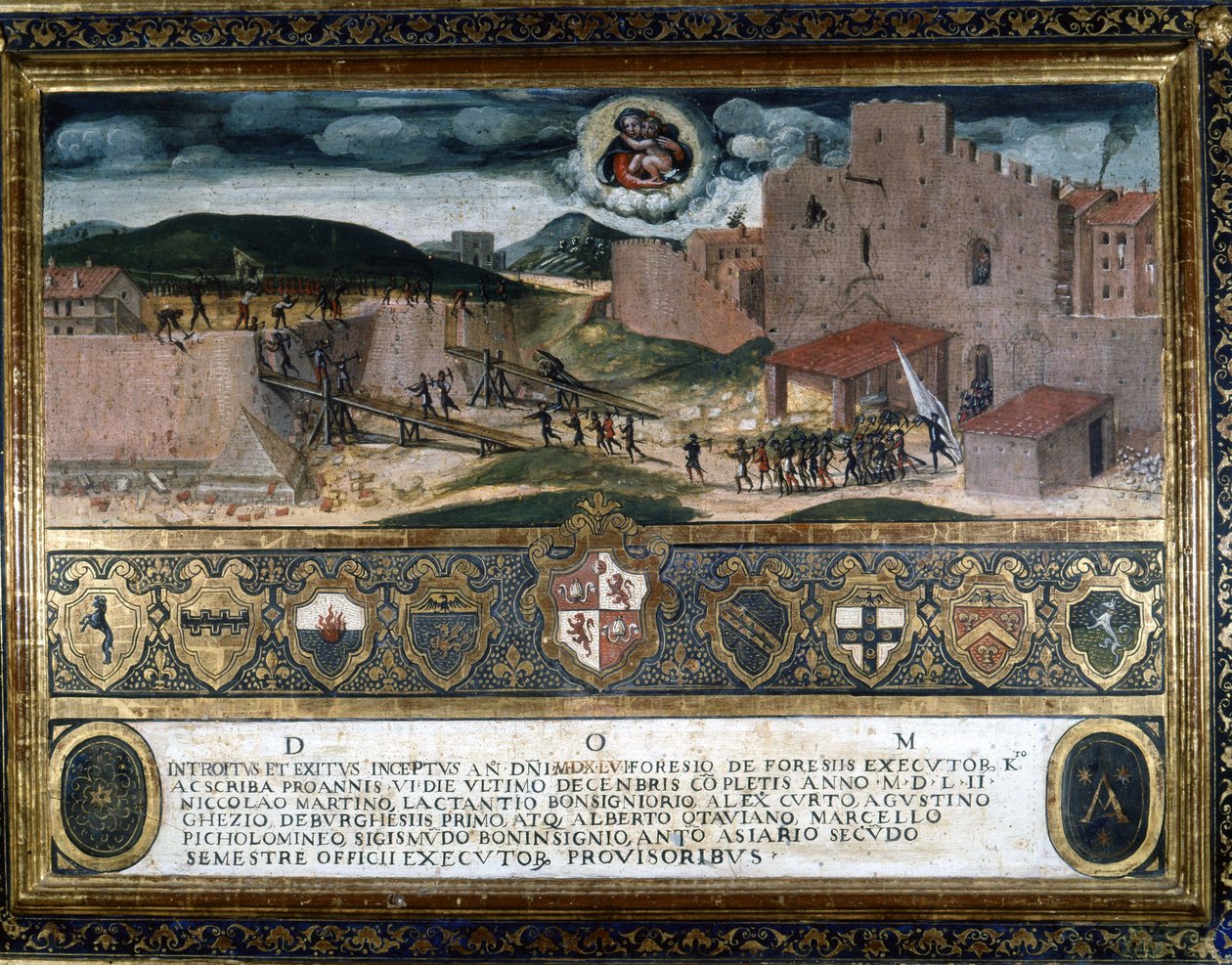 Siena lakói lerombolták V. Károly spanyoljai által 1552-ben épített erődöt. alkotó: Italian School