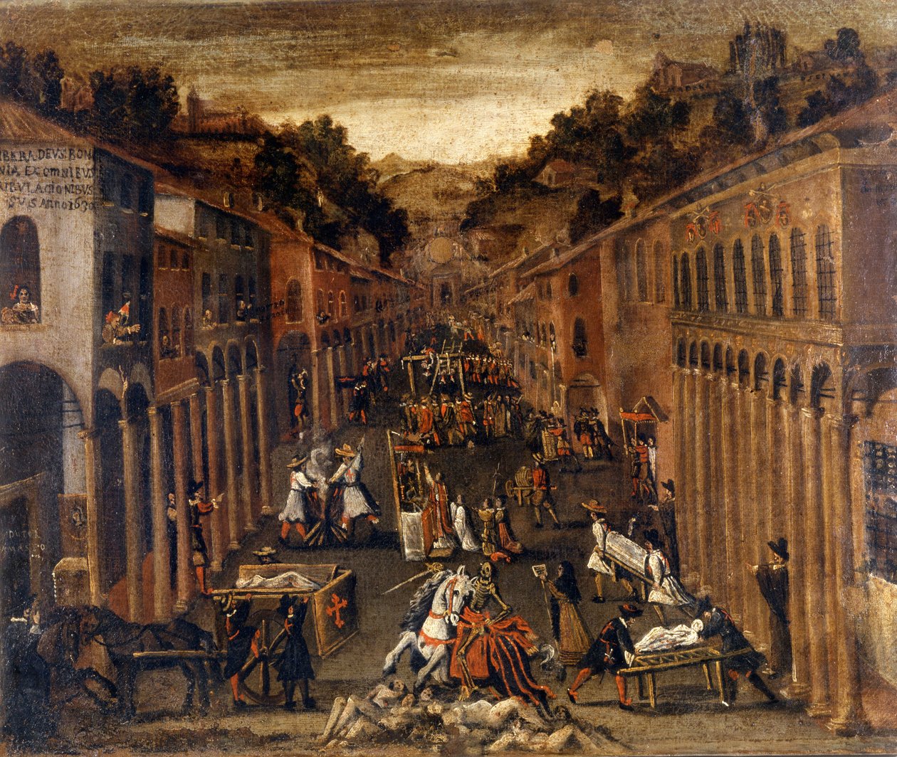 Az 1630-as pestisjárvány Bolognában. festék.Egy bolognai bank ingatlana alkotó: Italian School