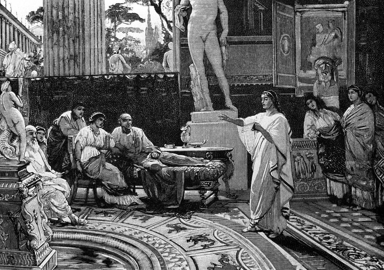 Vergilius költő (i. e. 70-i. e. 19) „Az Aeneist” állítja Mechaen római lovagnak. Illusztráció: Francesco Pogliaghi, „” Storia d