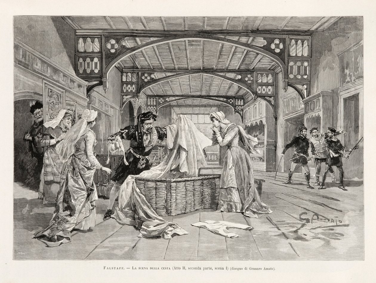 Giuseppe Verdi Falstaff című operájának kosár jelenete (II. felvonás, második rész, I. jelenet) a L