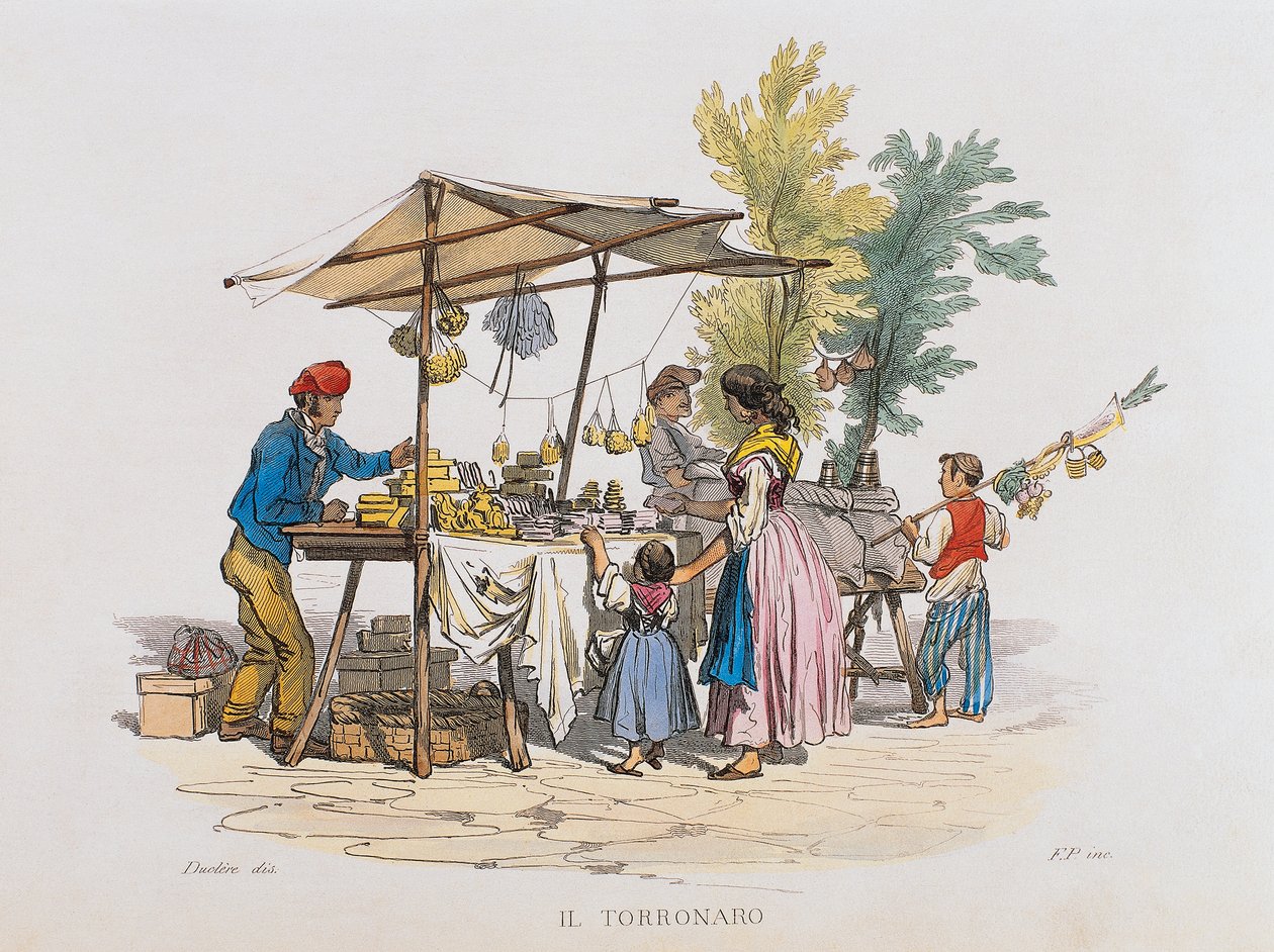 A torronaro (nugát eladó) (metszet) alkotó: Italian School