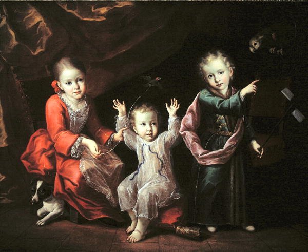 Három gyermek egy belső térben, háziállatokkal körülvéve, 1680 körül (olaj, vászon) alkotó: Italian School