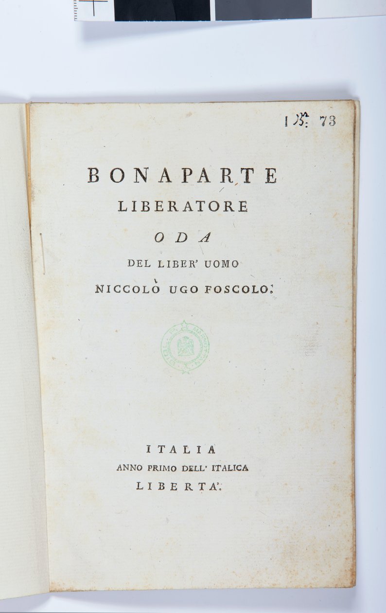 Niccolo Ugo Foscolo (1778-1827) Bonaparte Liberatore címlapja, eredeti kiadás, 1797 (nyomtatott papír) alkotó: Italian School