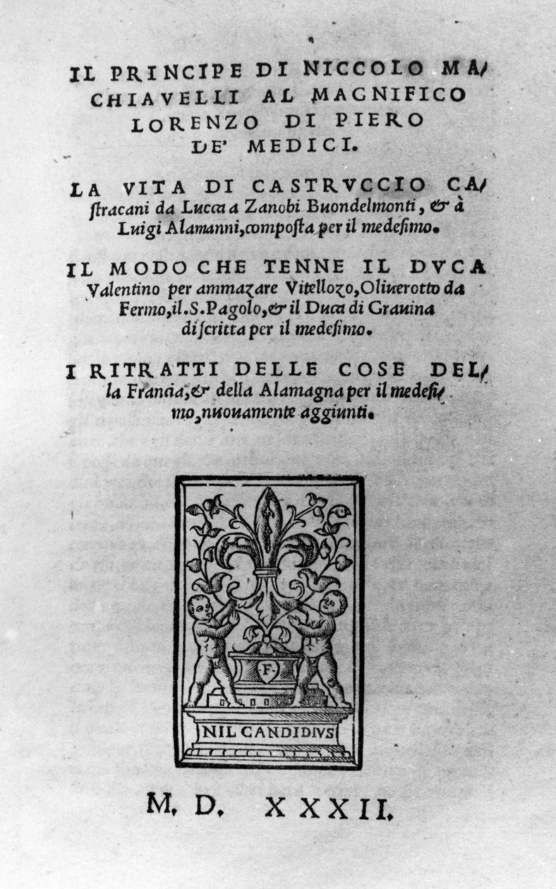 Niccolo Machiavelli A herceg és más művek címlapja alkotó: Italian School